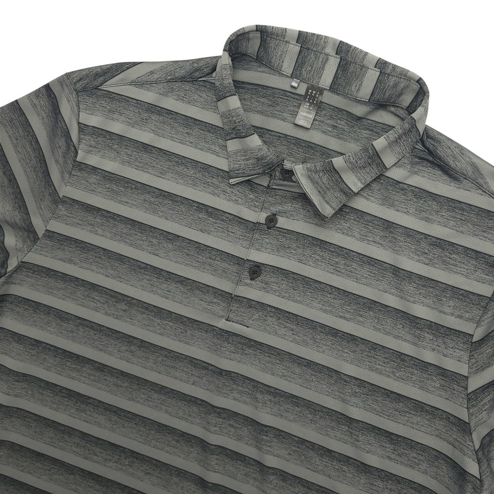 Adidas Polo Shirt Mens XL Gray Stripe Golf Performance Stretch Short Sleeve